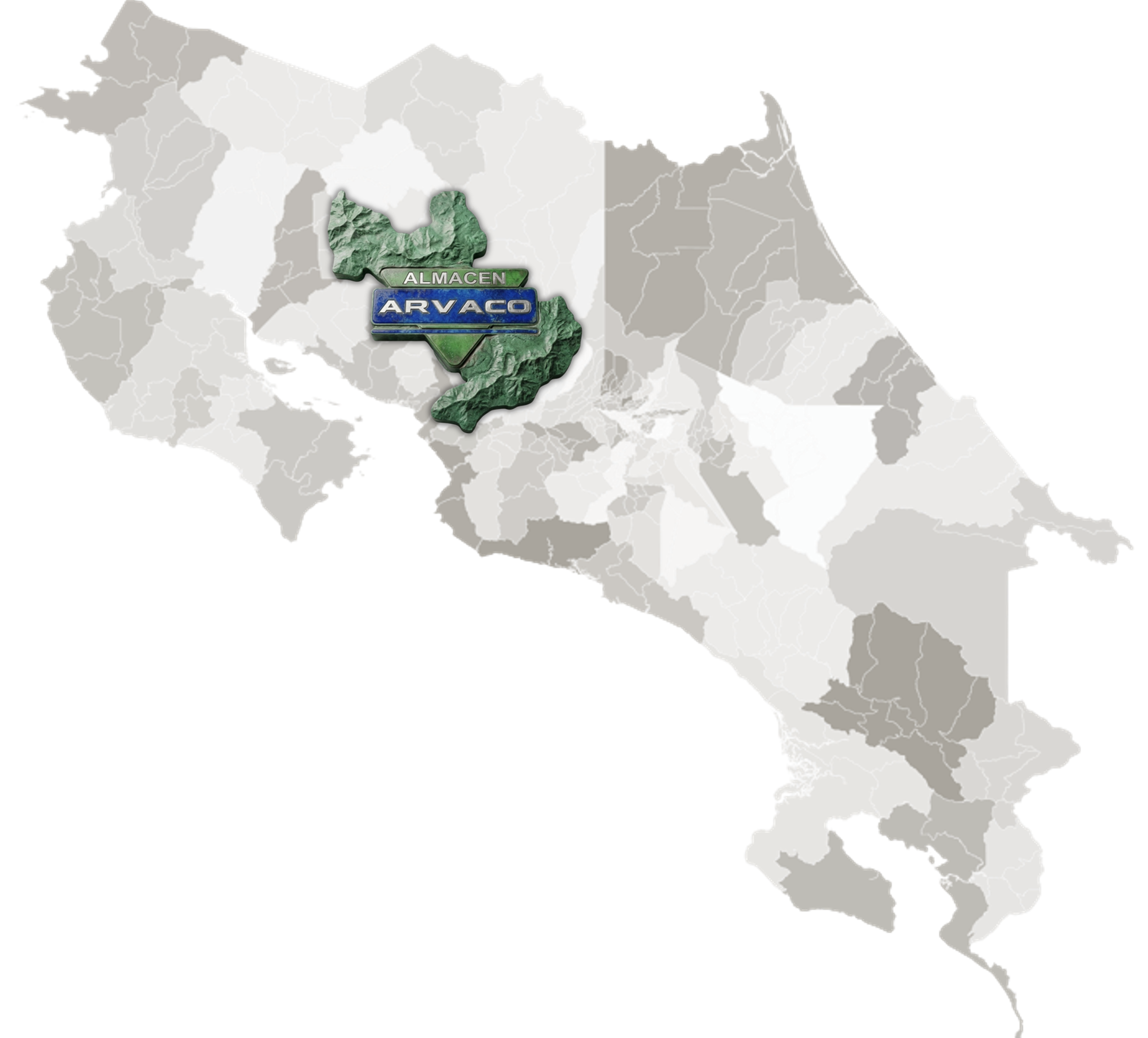Mapa de Costa Rica con las zonas de atención de ARVACO